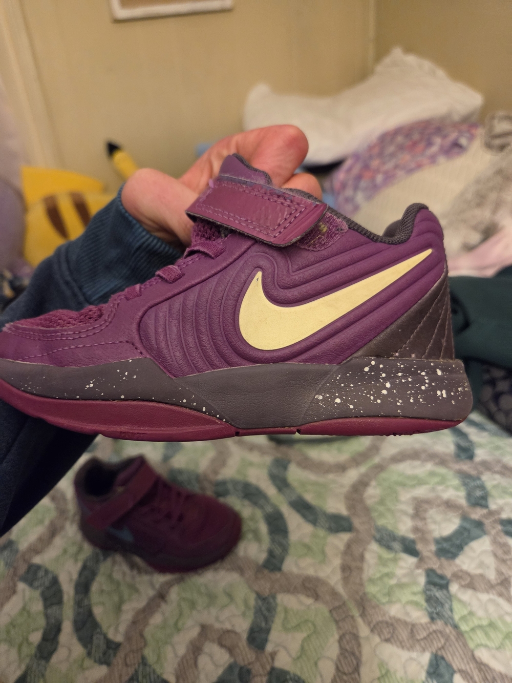 Nike Kids' Purple and Yellow Strap Sneaker